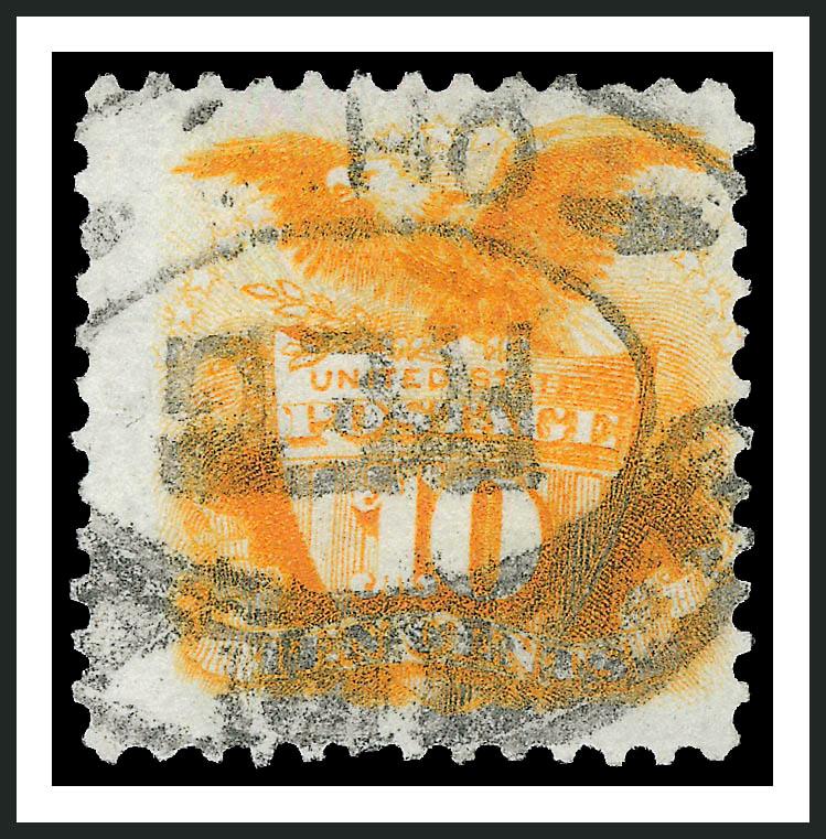 10c Yellow, Re-Issue (127).> Vivid color, bold registry oval cancel, Fine, with 1986 P.F. certificate
