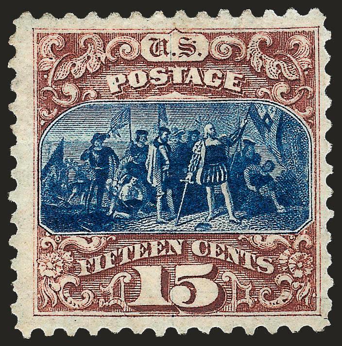 15c Brown & Blue, Re-Issue (129).> Original gum, lightly hinged, deep rich colors, Very Fine, with 2000 P.F. certificate