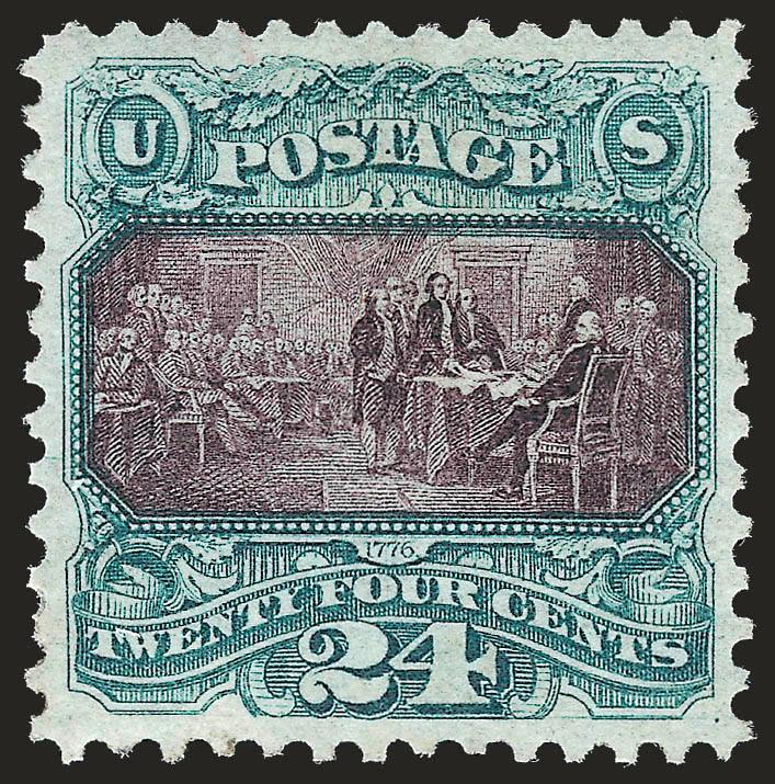 24c Green & Violet, Re-Issue (130).> Unused (regummed but could very well be disturbed original gum), incredibly well-centered, magnificent colors and impression, Extremely Fine, with 1990 P.F. certificate as
original gum sound and 2008 P.F. certific