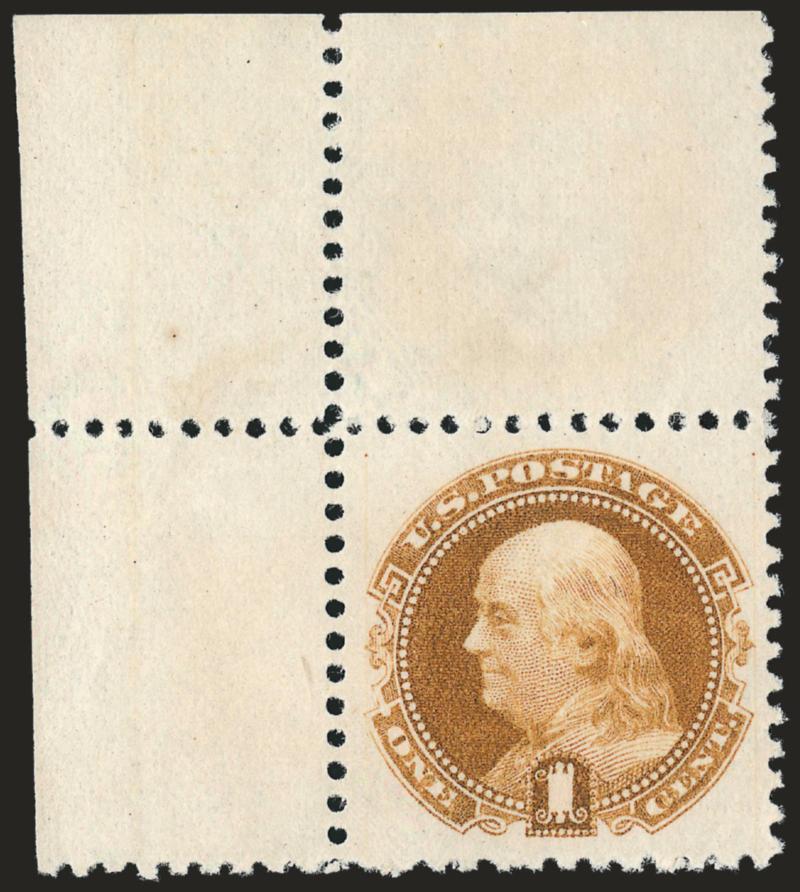 1c Brown Orange, 1881 Re-Issue (133a).> Without gum as issued, <top left corner wide selvage>, bright color, choice centering, fresh and Extremely Fine, a superb stamp in every respect