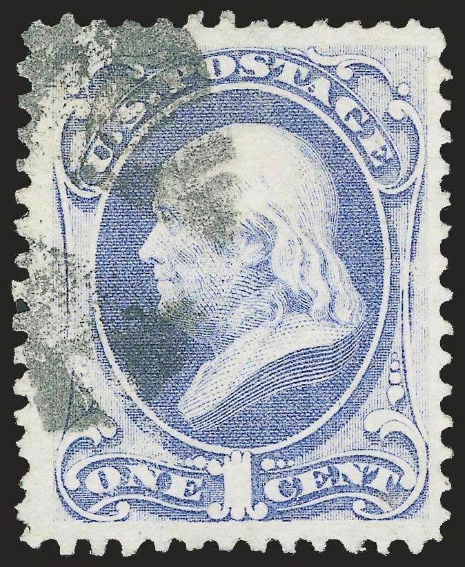 1c Ultramarine, Grill (134).> H. Grill, bright color, clear grill points, circle of Vs cancel, Extremely Fine, with 2004 P.F. certificate