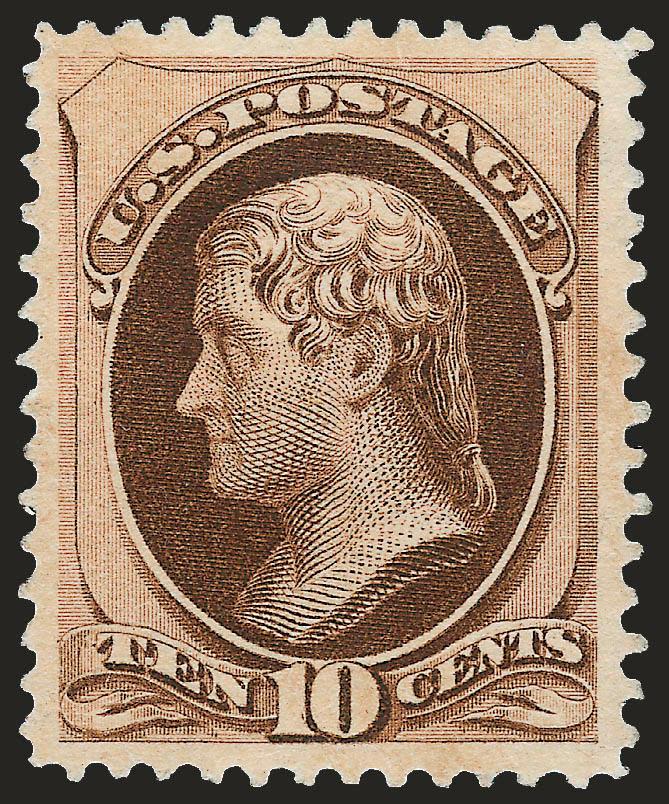 10c Brown, Without Secret Mark (187).> Unused (no gum), deep rich color and proof-like impression, wide margins, Very Fine and choice, a beautiful stamp, with 1979 and 2004 P.F. certificates