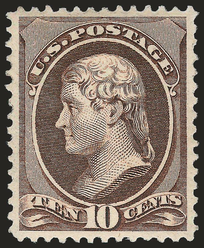 10c Dark Brown (209).> Original gum, lightly hinged, beautifully centered, magnificent color and impression, Extremely Fine Gem, with 2006 P.F. and 2008 P.S.E. certificates (OGph, XF-Superb 95 SMQ
$600.00)