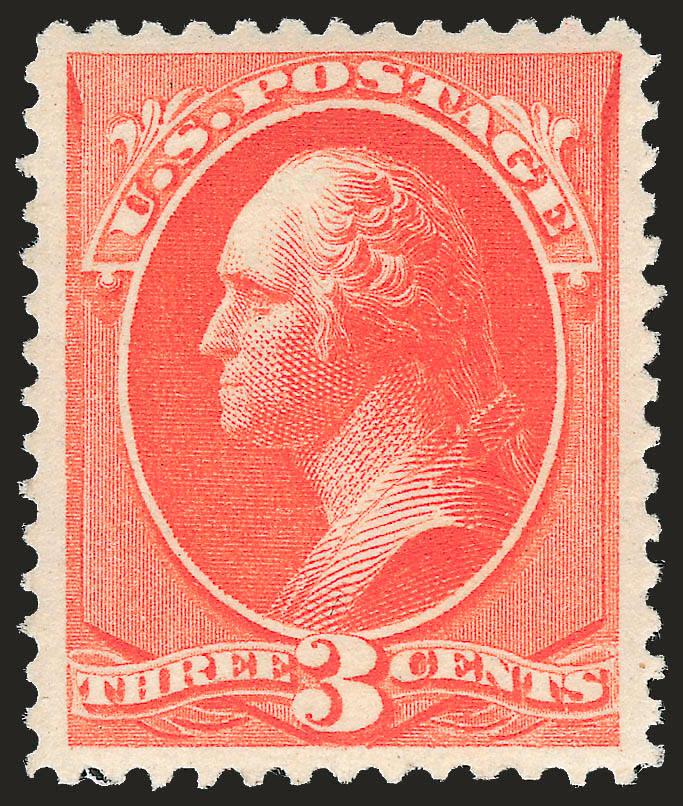 3c Vermilion (214).> Mint N.H., radiant color on bright paper, well-proportioned margins, fresh and Extremely Fine, with 2003 and 2008 P.S.E. certificates (XF 90 SMQ $490.00)