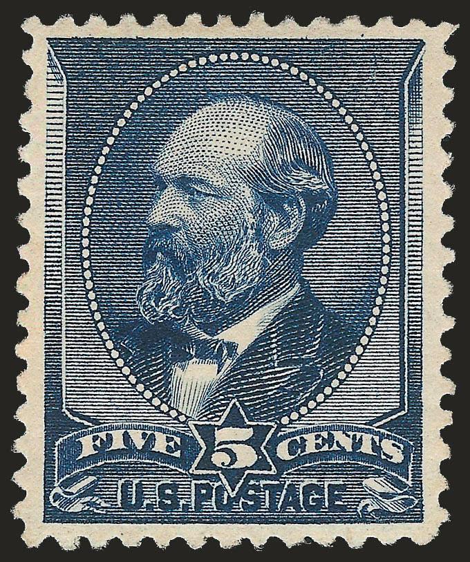 5c Indigo (216).> Original gum, lightly hinged, attractive margins and very well-centered, strong color, sharp impression, Extremely Fine, with 2002 P.F. and 2008 P.S.E. certificates (OGph, VF-XF 85 SMQ
$370.00), conservatively graded in our opinion