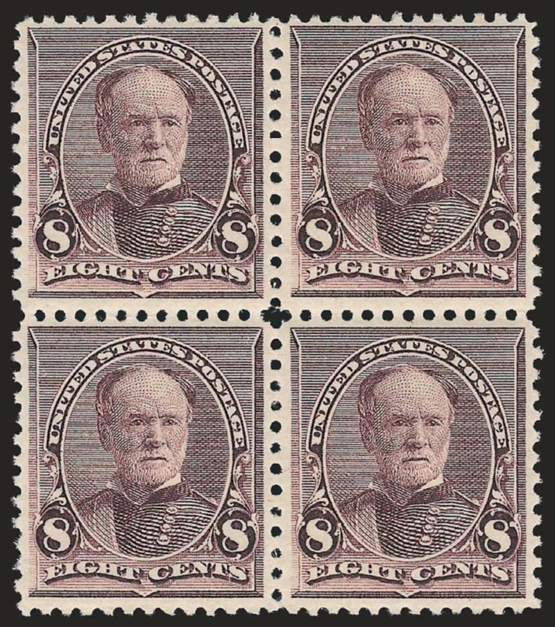 8c Lilac (225).> Block of four, bottom stamps Mint N.H., top stamps lightly hinged, pretty shade, Very Fine, with 2005 P.F. certificate, Scott Retail as singles