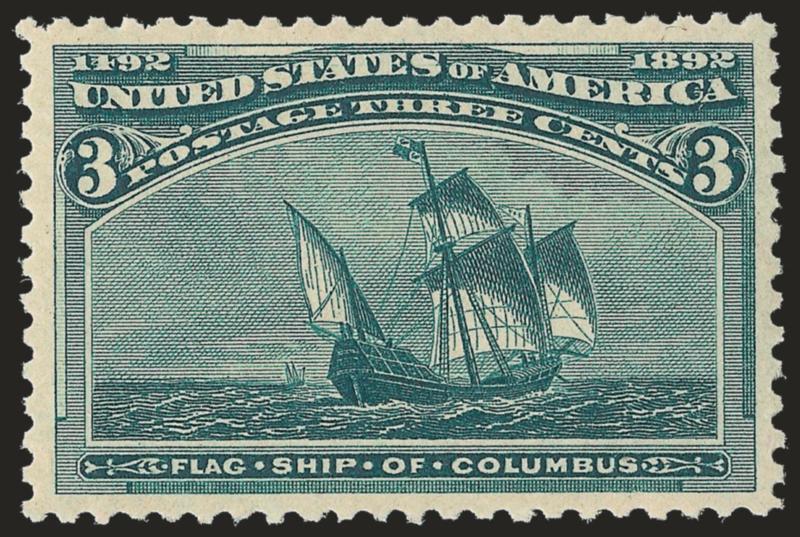 3c Columbian (232).> Mint N.H., rich color and proof-like impression on bright paper, wide and balanced margins, Extremely Fine Gem, with 2007 P.S.E. certificate (XF-Superb 95 SMQ $880.00)
