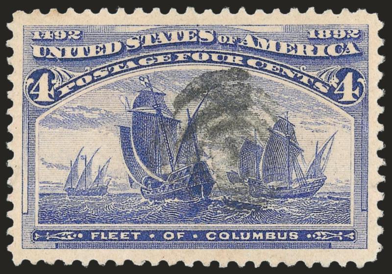 4c Columbian (233).> Choice centering with Jumbo margins, brilliant color on bright paper, bold strike of target cancel, Extremely Fine Gem, with 2008 P.S.E. certificate (XF-Superb 95 Jumbo SMQ $195.00 as 95,
$540.00 as 98), only two have graded hig