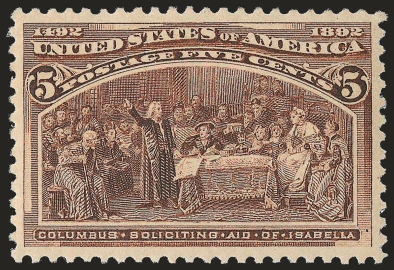 5c Columbian (234).> Mint N.H., gorgeous wide margins, deep rich color and detailed impression, Extremely Fine, with 2004 P.F. certificate