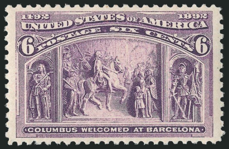 6c Columbian (235).> Mint N.H., brilliant color on post-office fresh paper, wide and balanced margins, Extremely Fine Gem, with 2003 P.S.E. certificate (XF-Superb 95 SMQ $1,400.00)