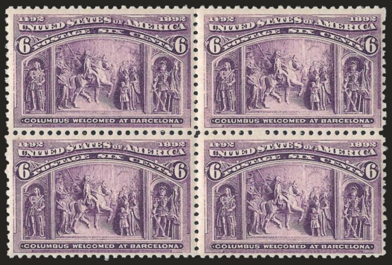 6c Columbian (235).> Mint N.H. block of four, rich color, Fine