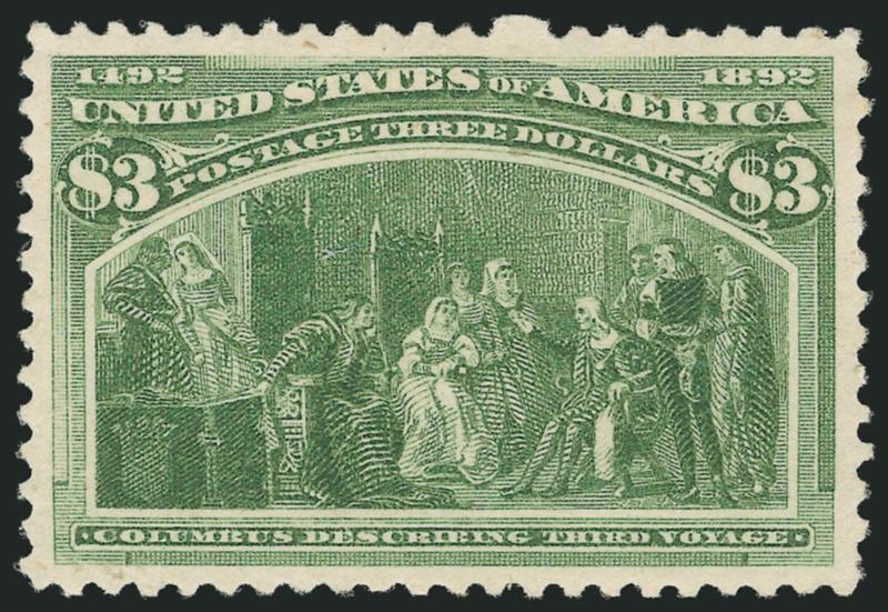 $3.00 Columbian (243).> Original gum, deep shade, well-balanced margins, Extremely Fine, ex Vineyard, with 1991 P.F. certificate