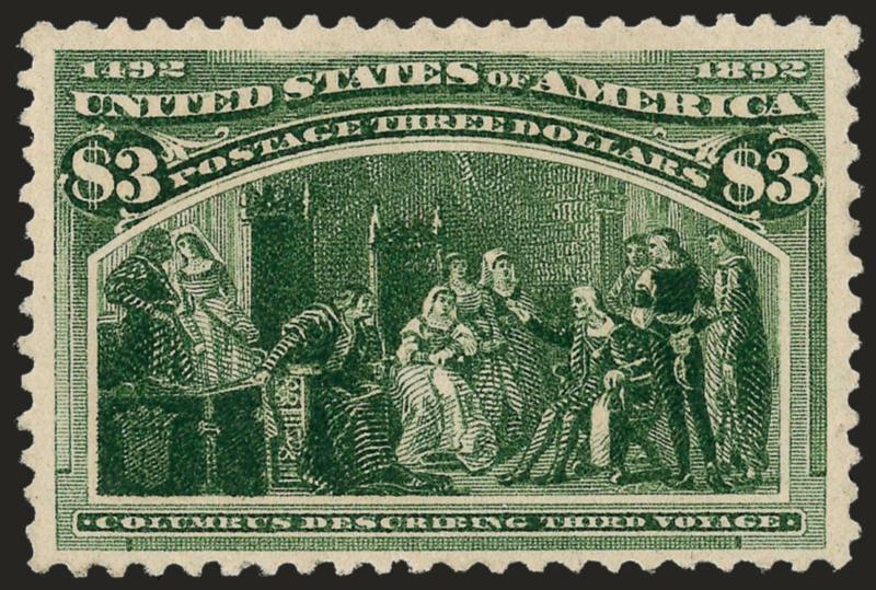 $3.00 Columbian (243).> Original gum, lightly hinged, stunning color and proof-like impression on bright paper, Very Fine and choice, a stamp with great visual appeal, with 1993 P.F. certificate