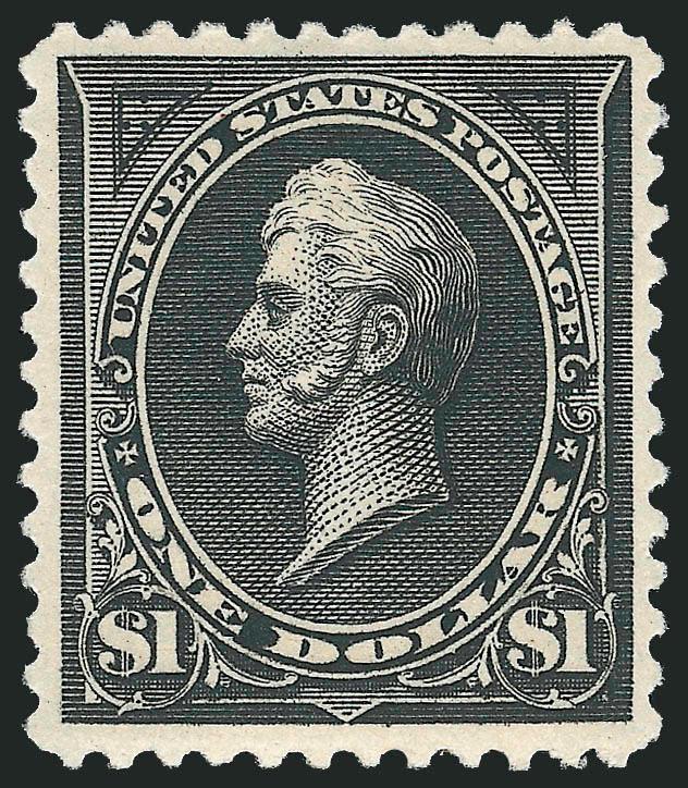 $1.00 Black, Ty. II (261A).> Original gum, lightly hinged, intense shade and impression nicely contrasted by bright white paper, beautifully centered<><>^EXTREMELY FINE ORIGINAL-GUM EXAMPLE OF THE 1894 $1.00
TYPE II UNWATERMARKED BUREAU ISSUE.^<><