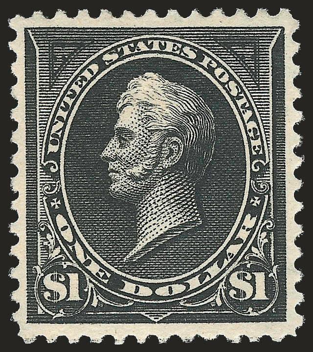 $1.00 Black, Ty. II (276A).> Original gum, lightly hinged, perfectly centered, beautifully etched impression on bright paper, pinpoint thin speck, Extremely Fine appearance, with clean 1984 P.F. certificate and
2008 P.S.E. certificate mentioning the