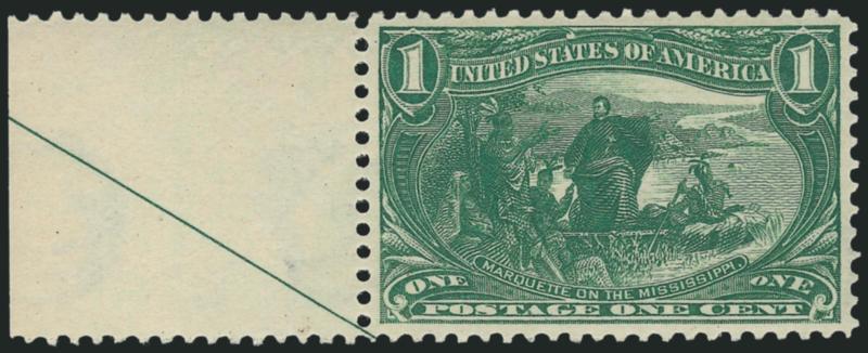 1c Trans-Mississippi (285).> Mint N.H. with left half-arrow selvage, rich color, Extremely Fine, with 2009 P.S.E. certificate (XF 90 SMQ $230.00)
