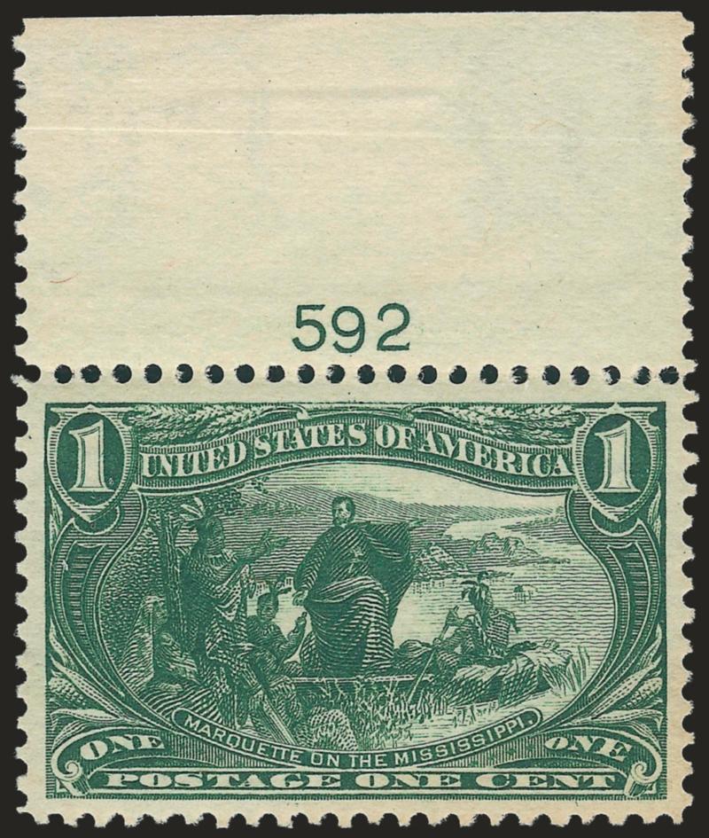 1c Trans-Mississippi (285).> Mint N.H. with <plate no. 592> at top, attractive wide margins and centering, rich color, fresh and Extremely Fine, with 2008 P.F. certificate (XF 90)