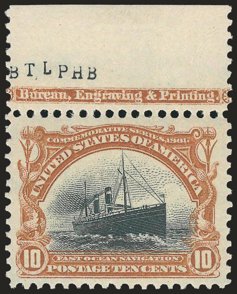 10c Pan-American (299).> Mint N.H. with <part imprint at top,> radiant colors, unusually choice centering with wide and balanced margins, Extremely Fine Gem, with 1998 P.F. certificate