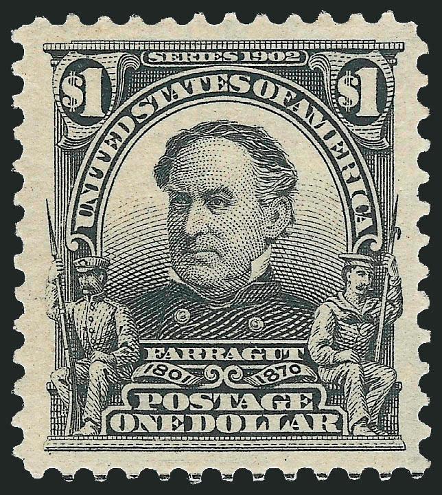 $1.00 Black (311).> Jumbo margins and exceptionally well-centered, clear impression, Extremely Fine, with 2009 P.S.E. certificate (OGh, XF 90 Jumbo SMQ $880.00 as 90, $1,300.00 as 95)