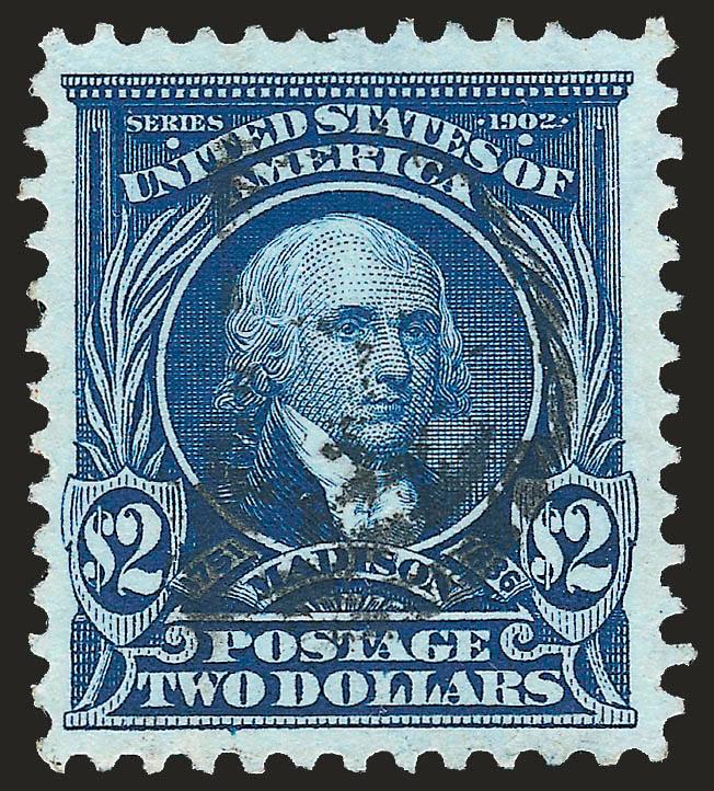 $2.00 Dark Blue (312).> Attractive margins and centering, strong color, light target cancel, Very Fine and choice, with 2009 P.S.E. certificate (VF-XF 85 SMQ $255.00)