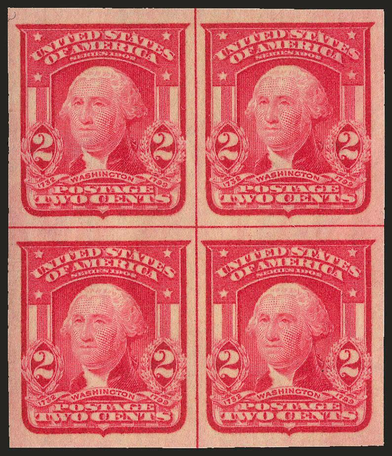 1c Blue Green, 2c Scarlet, Imperforate (314, 320b).> Mint N.H. center line blocks of four, large and balanced margins, Very Fine-Extremely Fine, with 1999 P.F. certificates