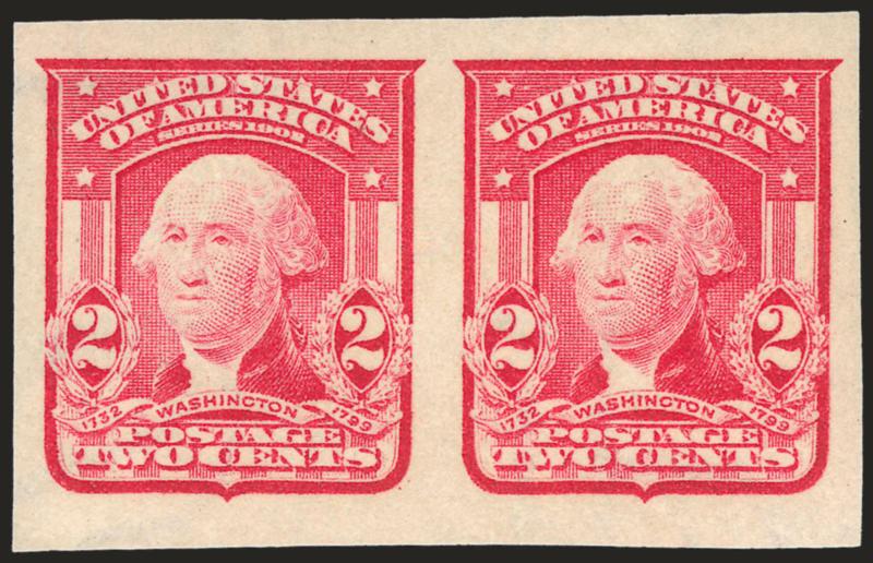 2c Carmine, Ty. I, Imperforate (320).> Mint N.H. horizontal pair, enormous margins all around, bright color, Extremely Fine Gem, with 2009 P.S.E. certificate