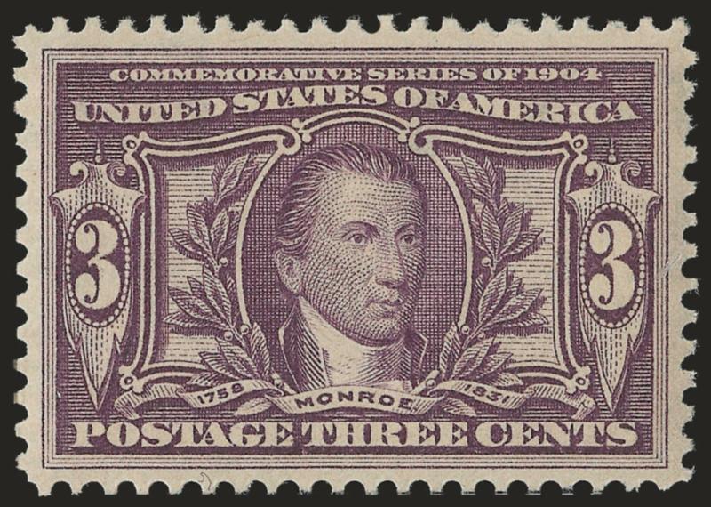 3c Louisiana Purchase (325).> Mint N.H., beautifully centered with unusually wide margins, rich color and detailed impression, Extremely Fine Gem, P.S.E. encapsulated (XF-Superb 95 SMQ $1,600.00)