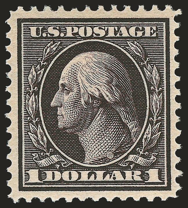$1.00 Violet Brown (342).> Mint N.H., deep rich color, proof-like impression, well-proportioned margins<><>^EXTREMELY FINE. A SUPERB MINT NEVER-HINGED EXAMPLE OF THE $1.00 WASHINGTON.^<><>With 1996 P.F.
certificate