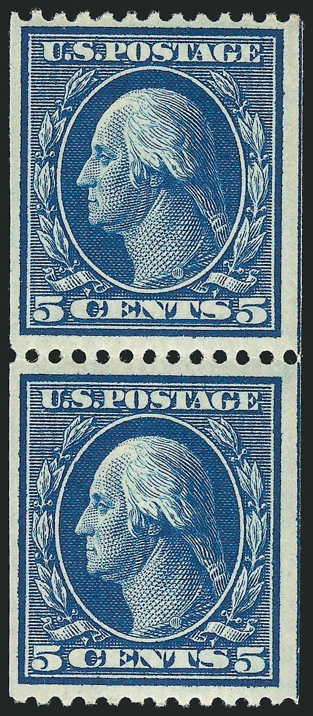 5c Blue, Coil (351).> Pair, top stamp h.r., bottom Mint N.H., Fine and attractive, with 1993 P.F. certificate