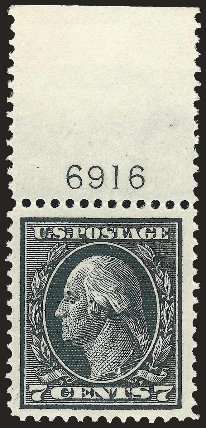 1c-7c 1912-14 Issue (405-407).> Mint N.H., 1c and 2c values with with wide top plate no. and part letter selvage, 7c with top plate no. selvage, each with exceptional centering and wide margins, a fresh and
Extremely Fine set, with 1999, 2003 and 200