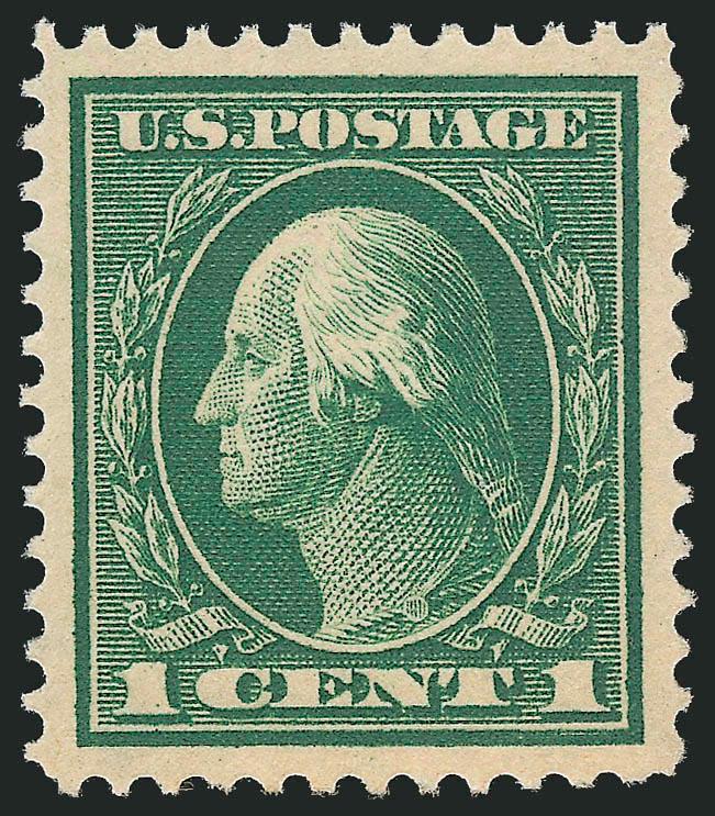 1c Green (405).> Mint N.H., wide balanced margins, rich color on bright paper, Extremely Fine Gem, with 2009 P.S.E. certificate (Superb 98 SMQ $770.00), this is one of three in this high grade with only five
higher