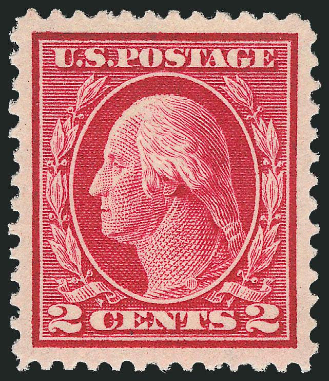 2c Carmine (406).> Mint N.H., perfectly balanced margins, vivid color on crisp white paper, Extremely Fine Gem, stunning example, with 2009 P.S.E. certificate (Superb 98 SMQ $770.00), this is one of only five
in this grade with only one higher