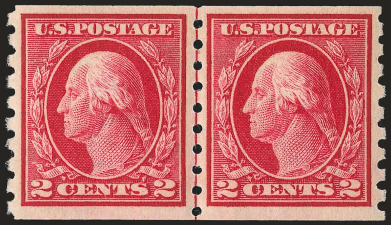 2c Carmine, Coil (413).> Mint N.H. guide line pair, deep rich color on bright white paper, Very Fine and choice, a beautiful guide line pair, with 1987 and 2004 P.F. certificates