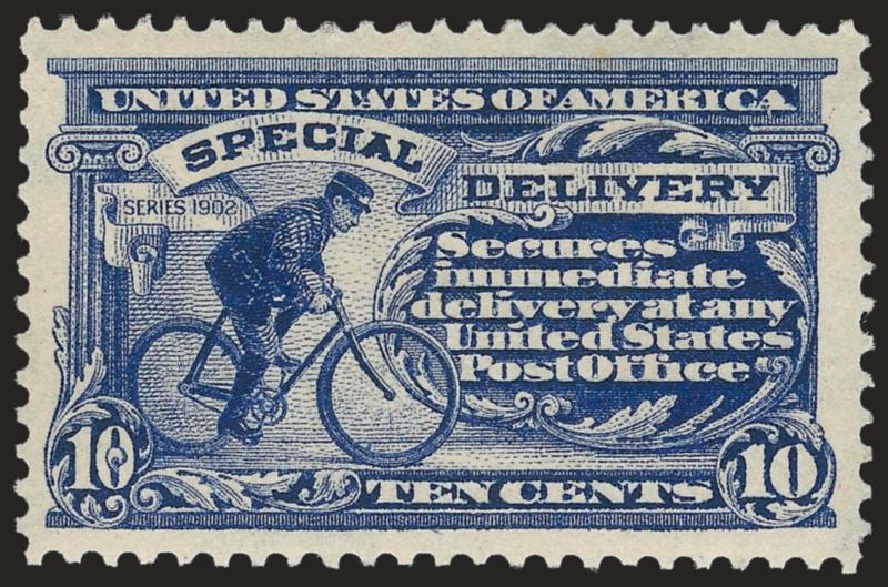 10c Ultramarine, Special Delivery (E8).> Mint N.H., rich color on bright paper, long and full perforations all around, Very Fine and choice, with 2007 P.S.E. certificate (VF-XF 85 SMQ $335.00)