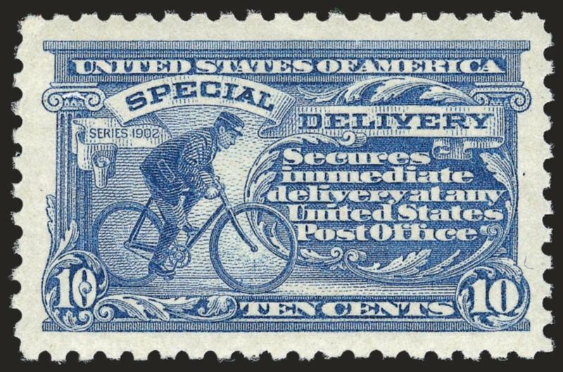 10c Pale Ultramarine, Special Delivery (E10).> Jumbo margins, fresh, bright pastel color, Extremely Fine, with 1989 P.F. and 2008 P.S.E. certificates (OGph, XF 90 Jumbo SMQ $380.00 as 90, $630.00 as 95)