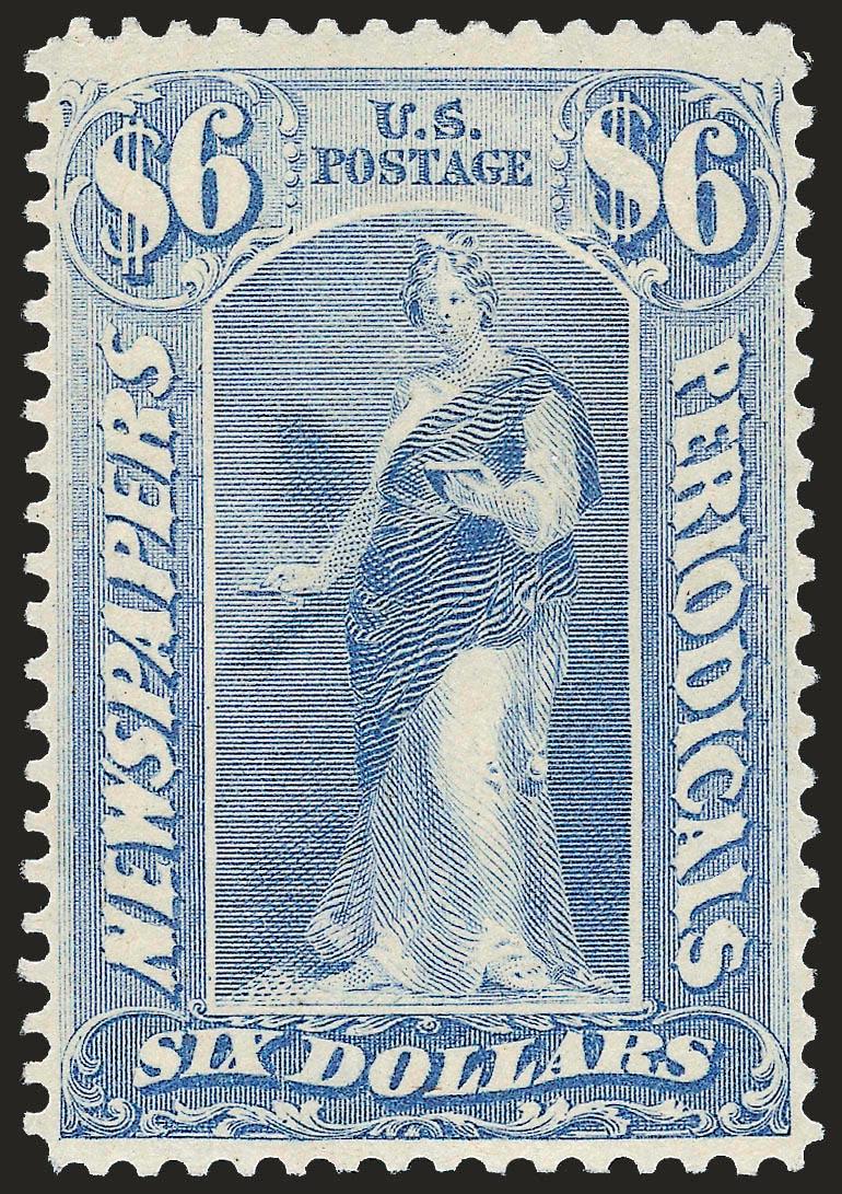 $6.00 Blue, 1879 Issue, American Bank Note Co. Special Printing, Privately Perforated (PR73 var).> Original gum, small h.r., brilliant color, Very Fine and choice, with 2008 P.F. certificate (VF-XF 85), it is
believed that one set of sheets of 50 was