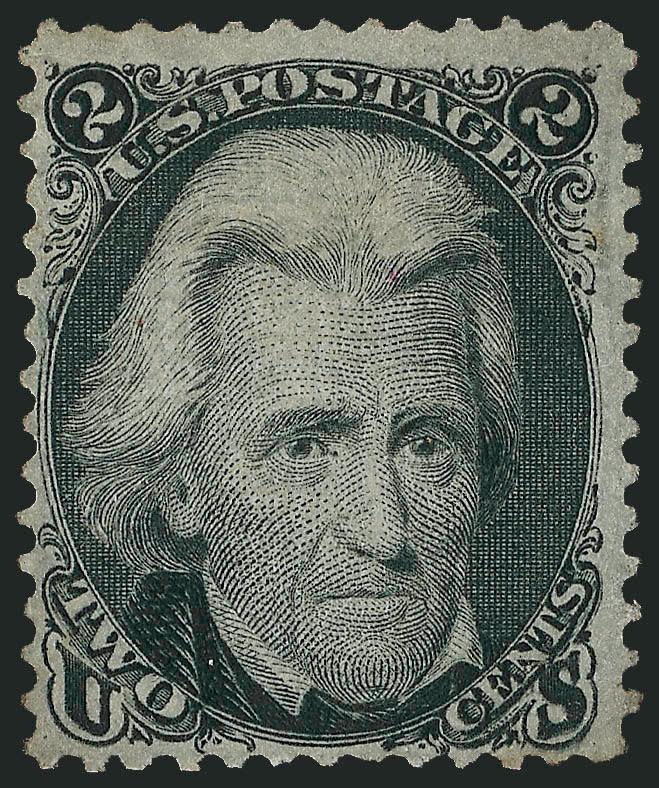 2c Black, D. Grill (84).> Unused (no gum), centered to bottom left, perfs clear, wide at top and right, clear impression<><>^FINE. THE 1868 2-CENT D GRILL IS A GREAT RARITY AMONG THE 1867-68 GRILLED
ISSUES.^<><>The Scott Catalogue states that the
