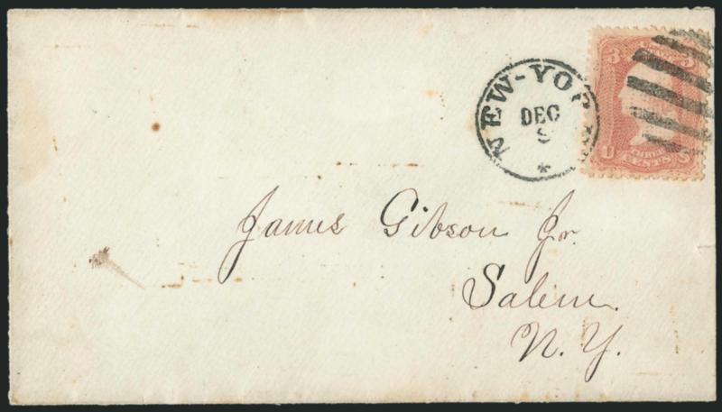 3c Rose, C. Grill (83).> Tied by large open grid and by New-York Dec. 9 circular datestamp on cover to Salem N.Y., slightly reduced at right, few minor age spots, Very Fine, with 1983 P.F. certificate