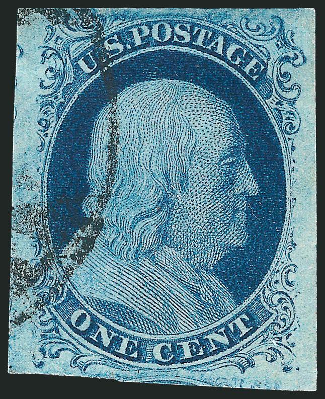 1c Blue, Ty. II (7).> Position 26L2, large margins showing parts of adjoining stamps, intense shade and impression, neat town datestamp, Extremely Fine, ex Neinken