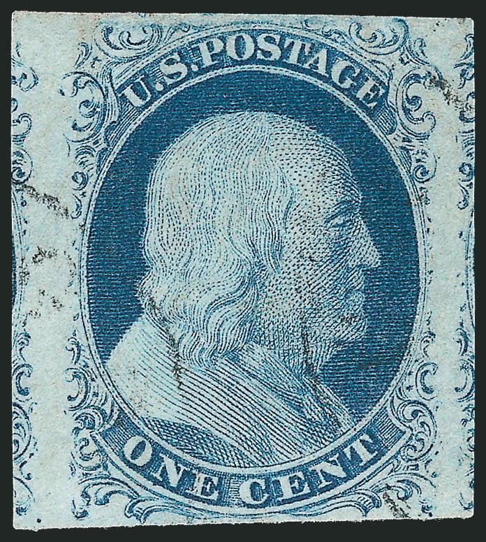 1c Blue, Ty. II (7).> Position 42L2, large to huge margins showing parts of adjoining stamps at sides, bright shade, lightly cancelled by town datestamp, Extremely Fine