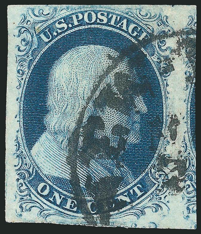1c Blue, Ty. II (7).> Position 54L2, large to huge margins including part of adjoining stamp at right, dark shade, bold New York datestamp, Extremely Fine, ex Neinken